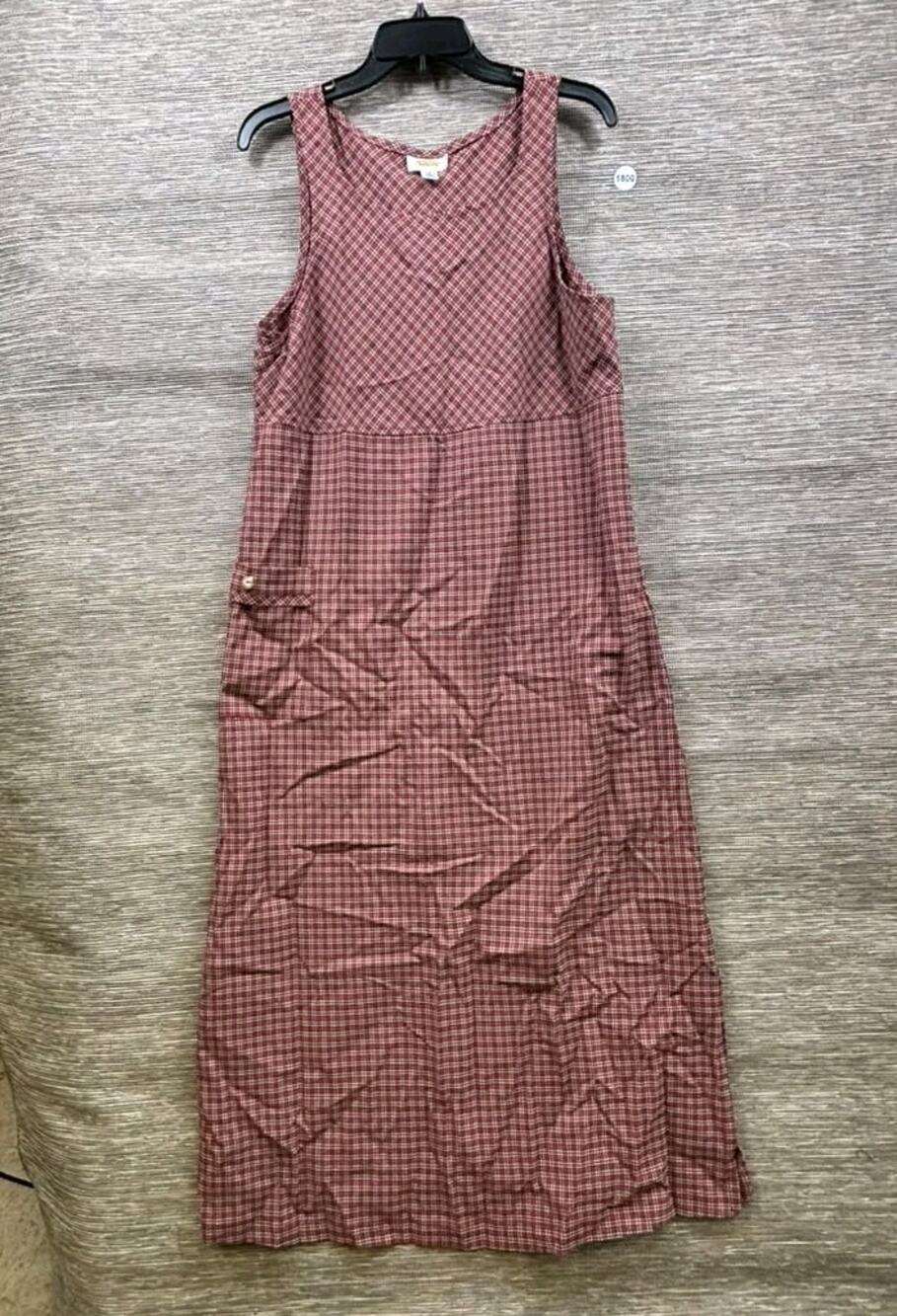 Vintage Talbots Crinkle Plaid Jumper Midi Dress Womens 8 Red Sleeveless USA Made